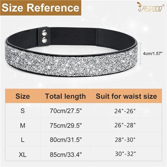 JASGOOD Rhinestone Elastic Belt, Stretchy Shiny Crystal Belt Bling Wide Waist main image 7